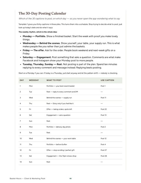 30-day posting calendar